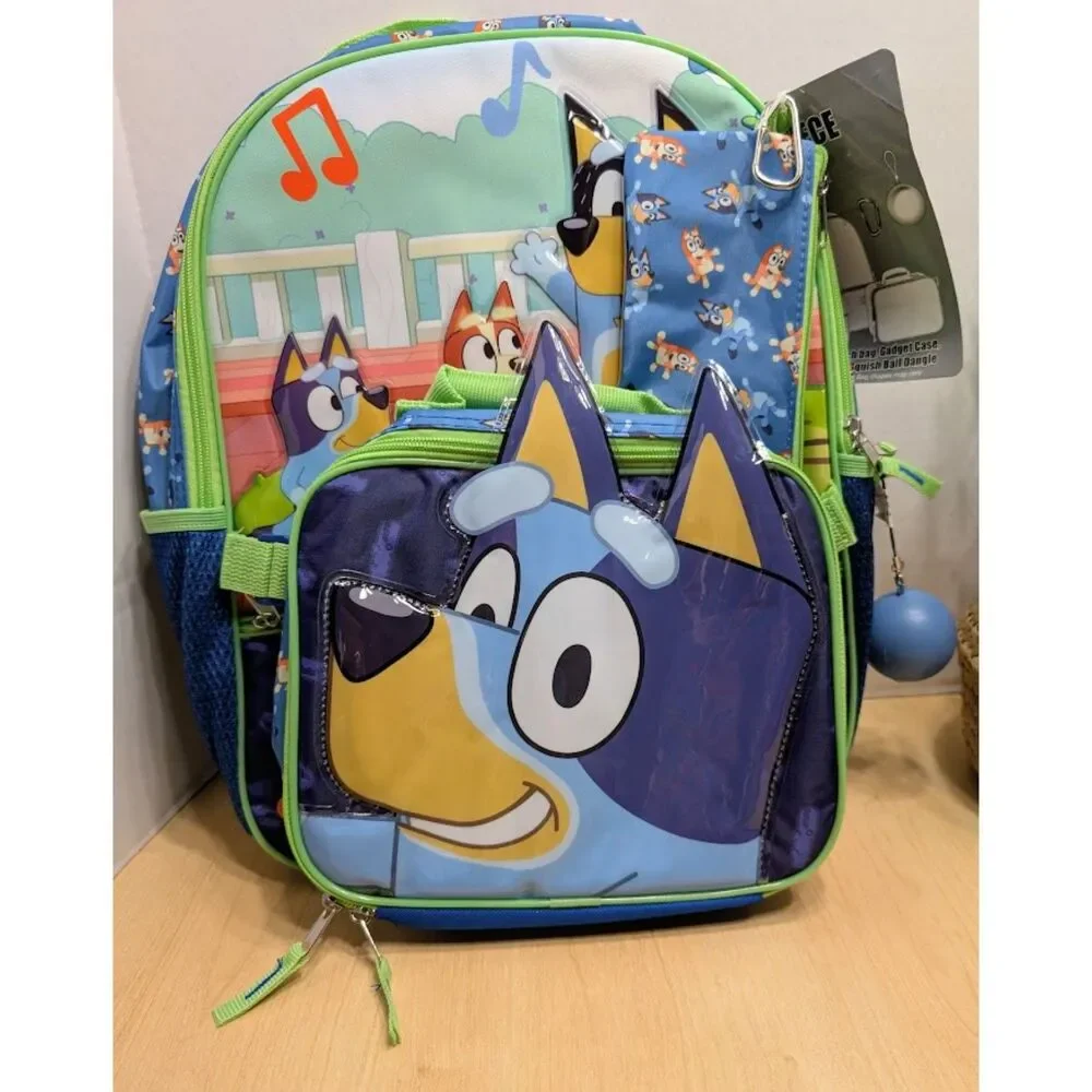 Bluey Backpack Five Piece Set with Insulated Lunch Box and Gadget Case NWT